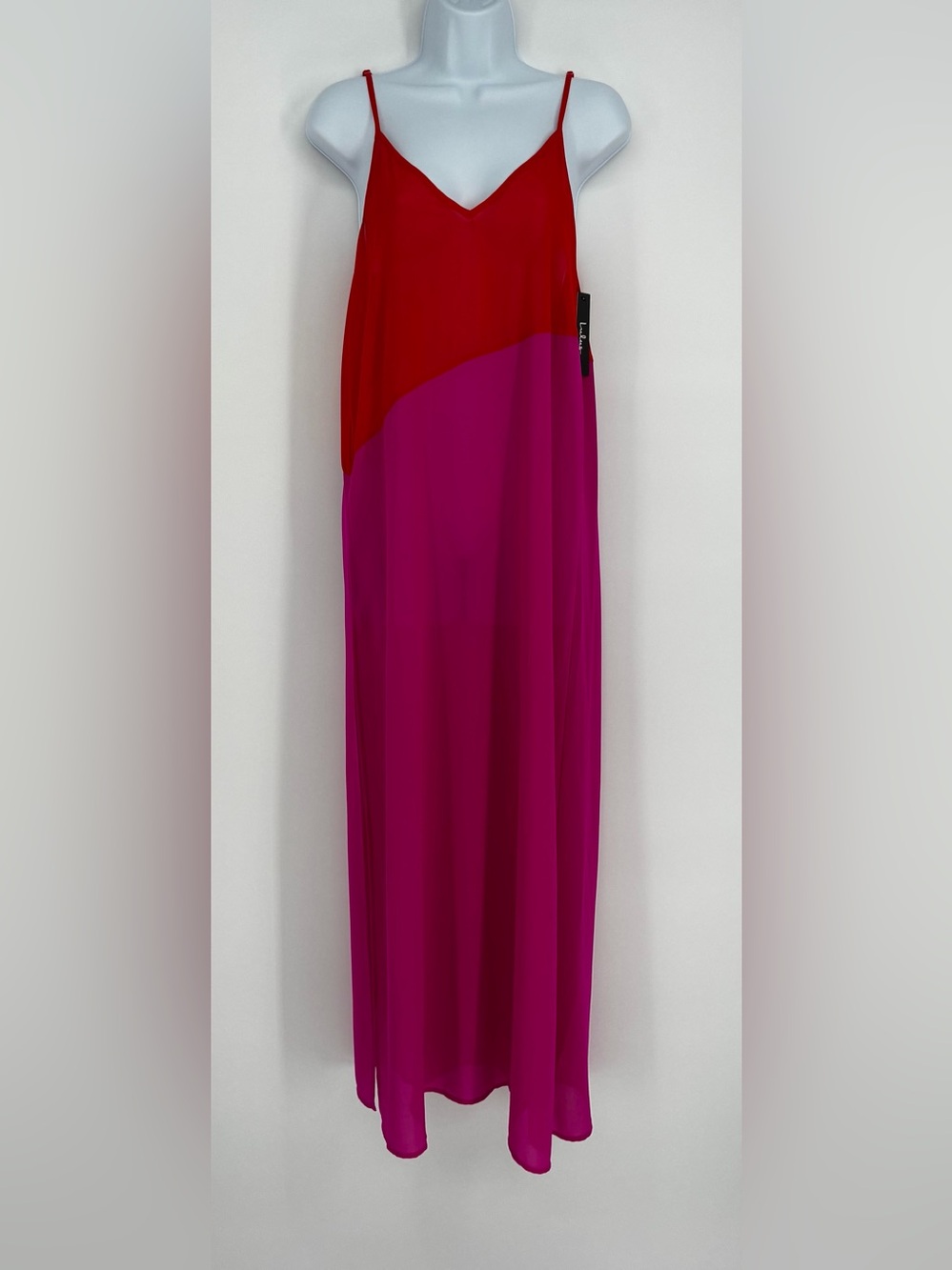 Lulus Bright Side Red and Pink Color Block Maxi Dress NWT S